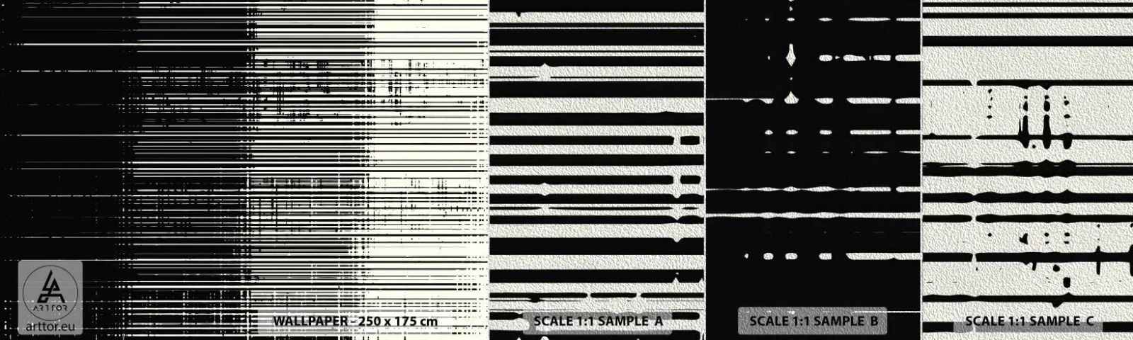 Fotobehang Monster Premium Sand - Golven en vibraties - Zwart en wit, Barcodes, Lijnen - 100x30 cm