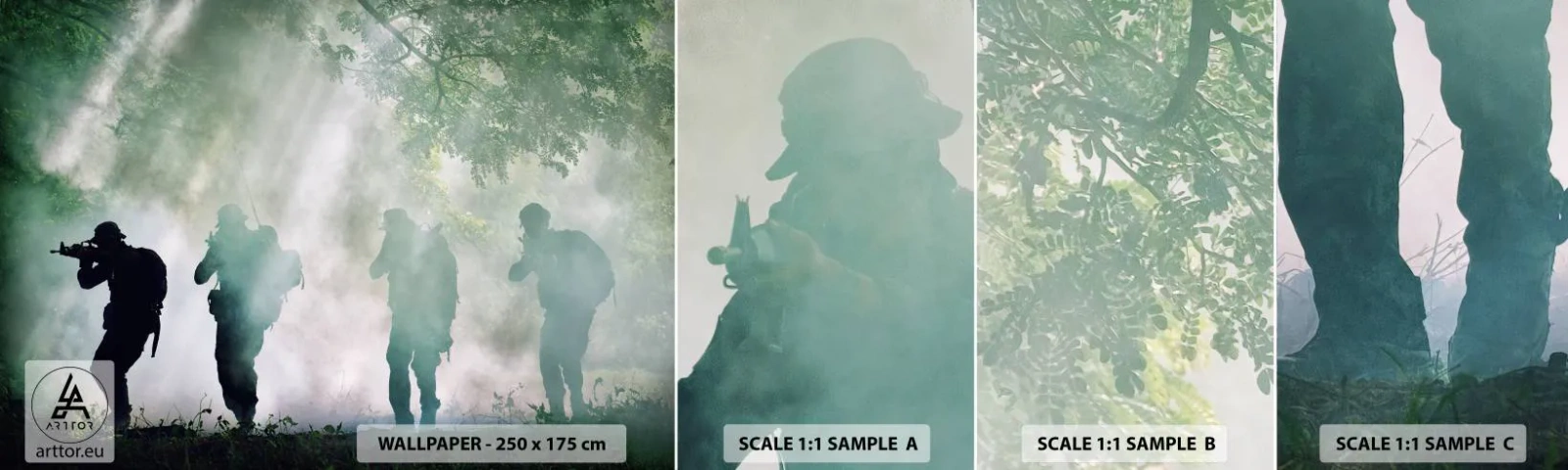 Fotobehang Monster Zelfklevend Deluxe Sticker - Een voor allen… - Soldaat, Wapen, Geweer - 100x30 cm