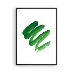 Poster in een zwarte lijst - Minimalistische groene penseelstreken op een witte achtergrond - 50x70cm - Groene grap - Moderne wanddecoratie voor woonkamer en slaapkamer ARTTOR