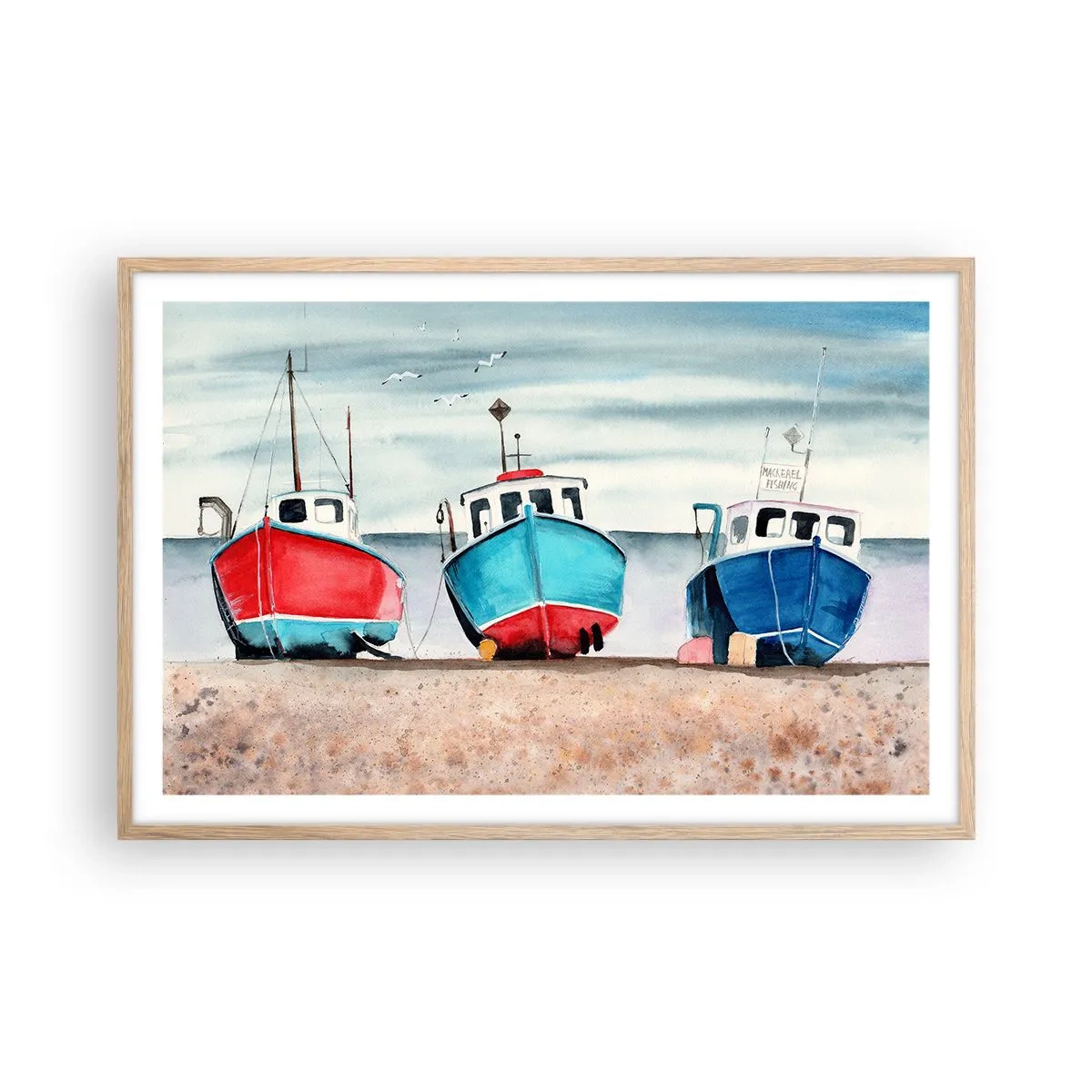 Een poster in een licht eiken lijst - Klaar om te vissen - 91x61 cm