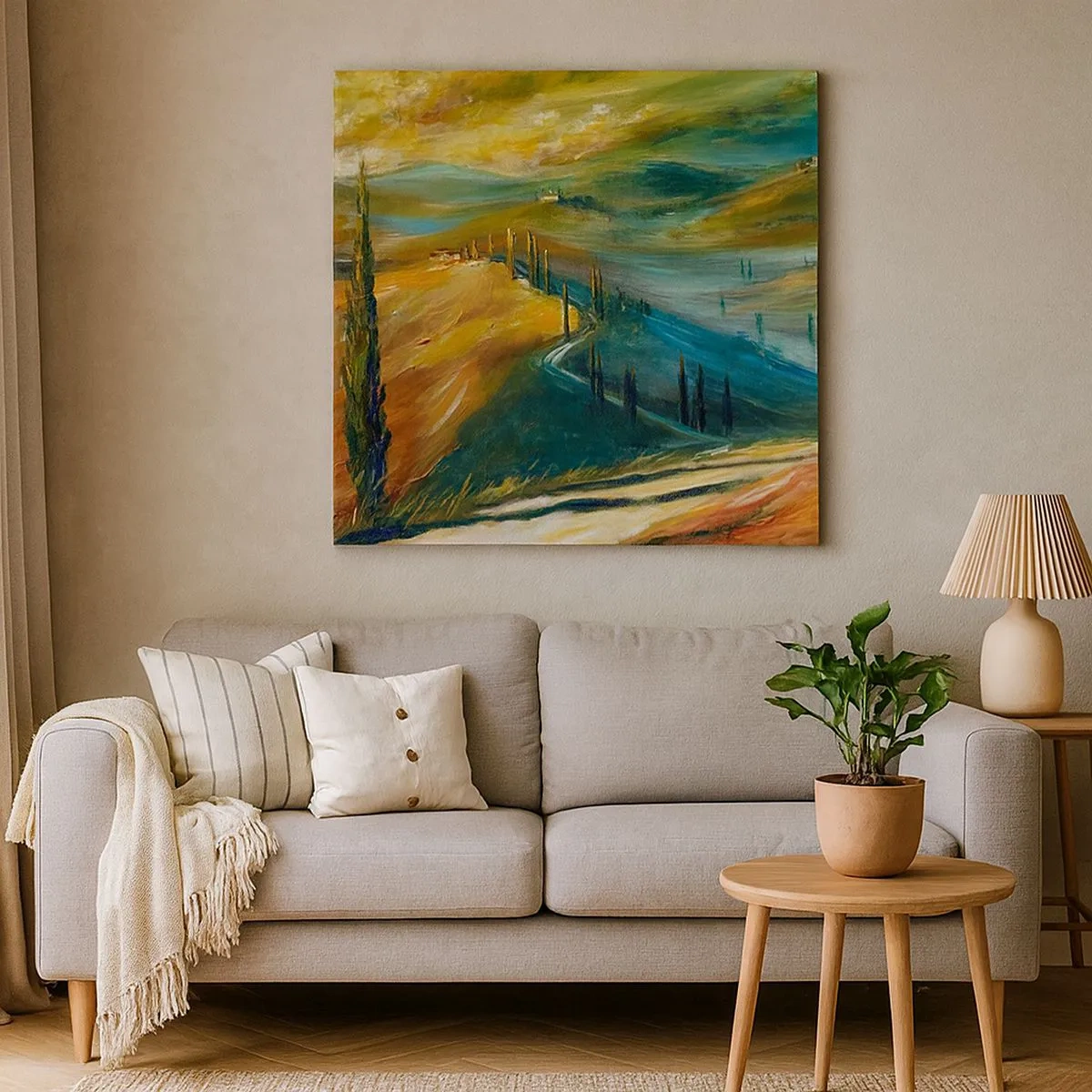 Schilderen op canvas - Toscaans landschap - 30x30 cm