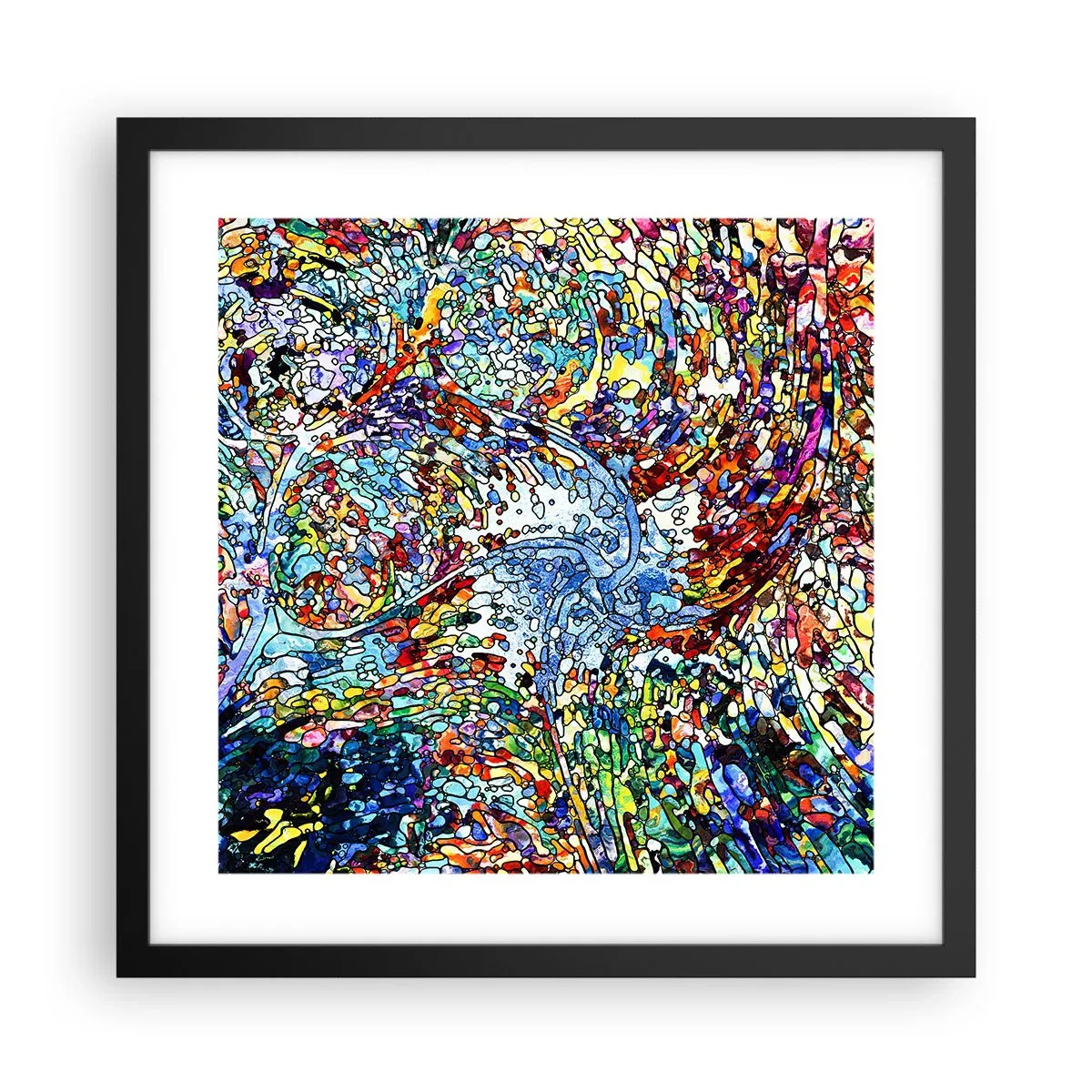 Poster in een zwarte lijst - Glas in lood druppel - 40x40 cm