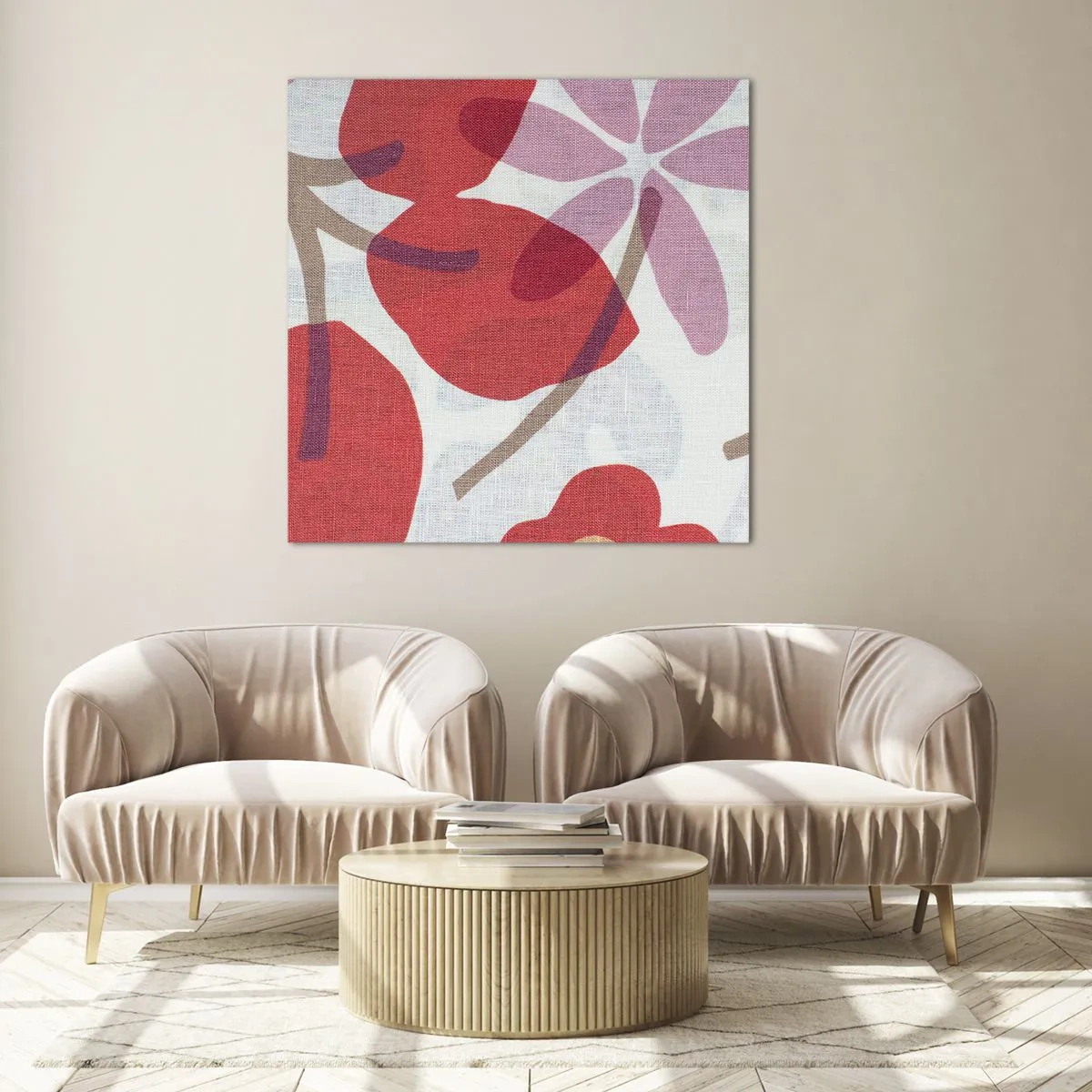 Schilderen op glas - Bloemstuk in roze - 60x60 cm