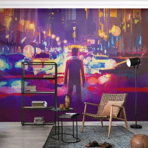 Fotobehang Premium Canvas - Ondergedompeld in het licht - Stad, Man, New York - 150x105 cm