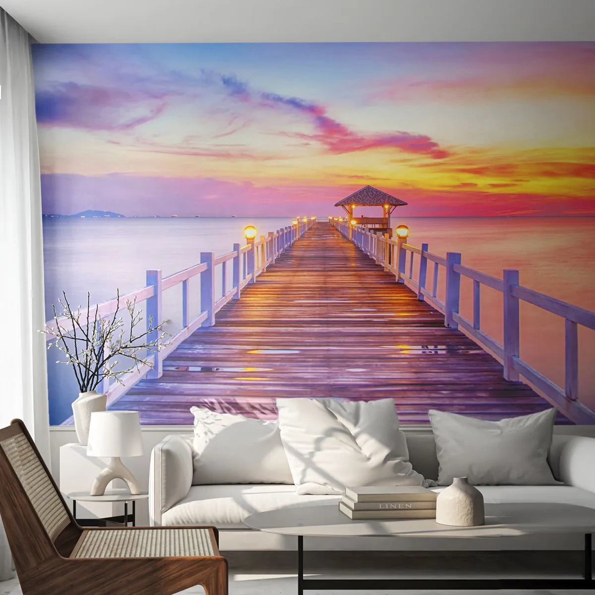 Fotobehang Premium Canvas - De lila-gouden stilte van de avond - Landschap, Zee, Baai - 250x175 cm