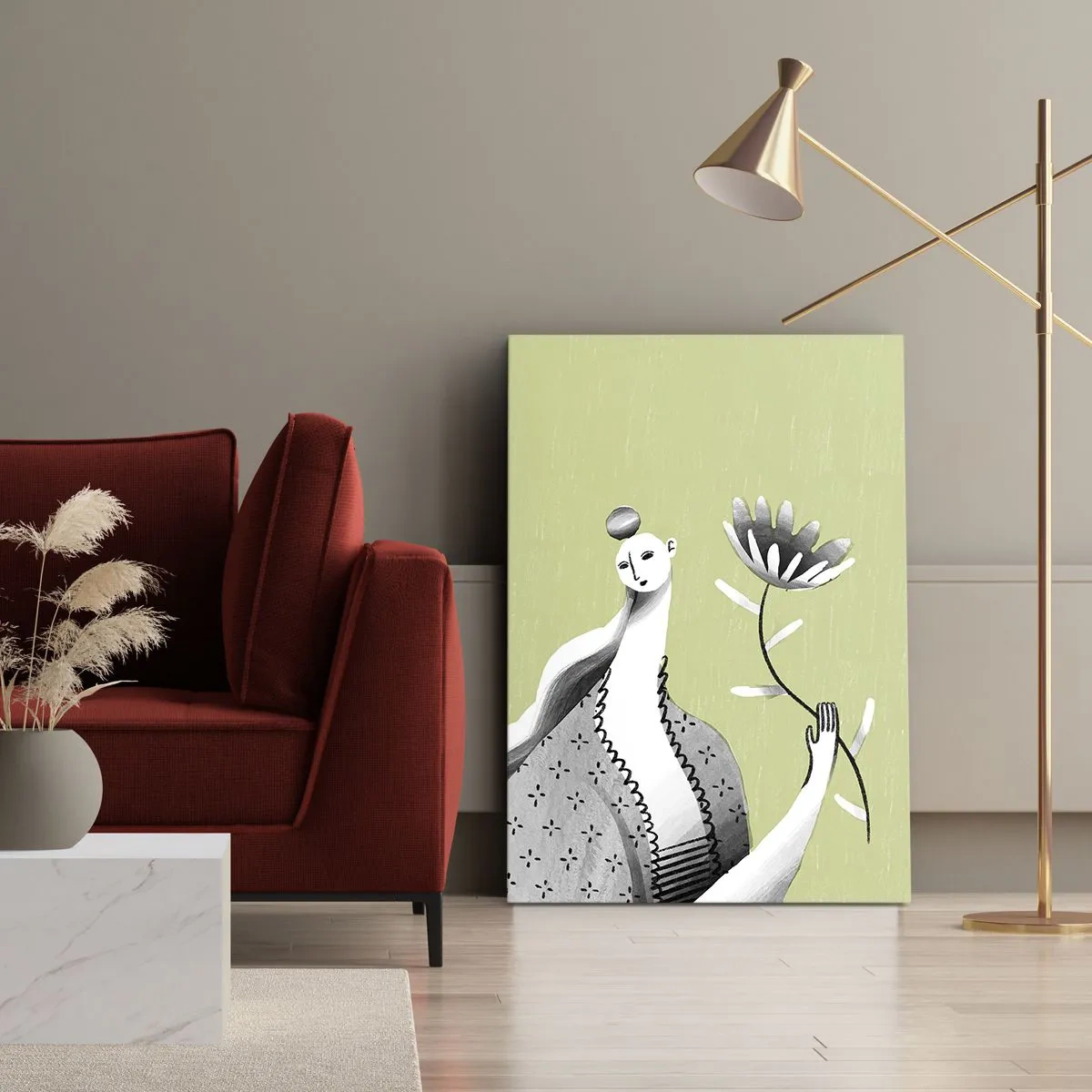 Schilderen op canvas - Modernistisch portret – met een bloem in de hand - 50x70 cm