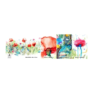 Fotobehang Staaltje Standard Eco - Bloeiende meiweide - Bloemen, Klaprozen, Tuin - 100x30 cm