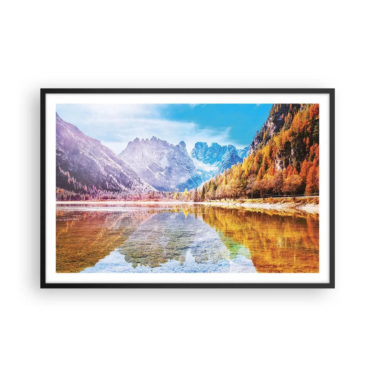 Poster in een zwarte lijst - En het is al herfst in de bergen - 91x61 cm
