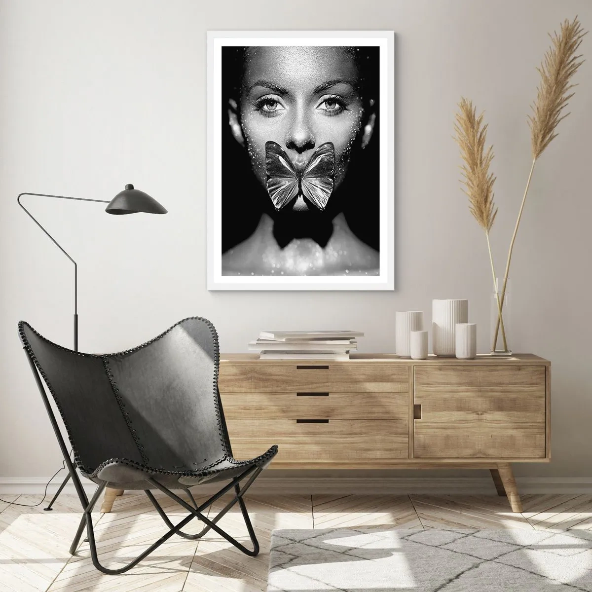 Poster in een witte lijst - Vlinder kus - 30x40 cm