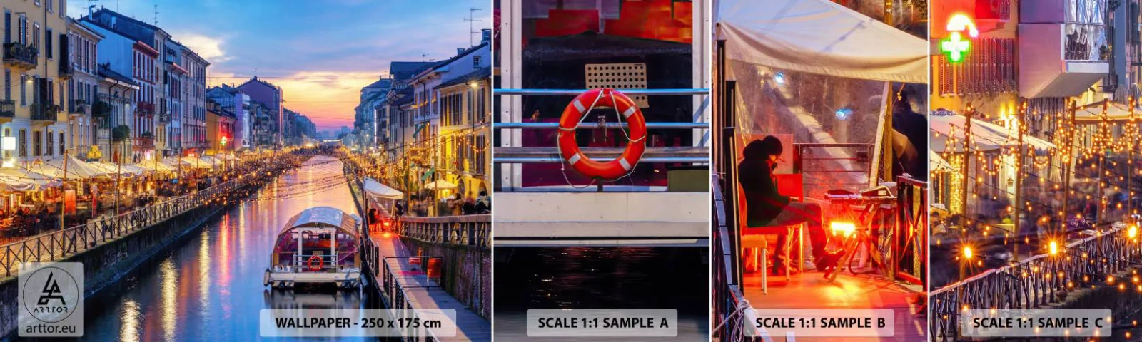 Fotobehang Monster Zelfklevend Deluxe Sticker - Een avond vol licht en plezier - Stad, Milaan, Italië - 100x30 cm