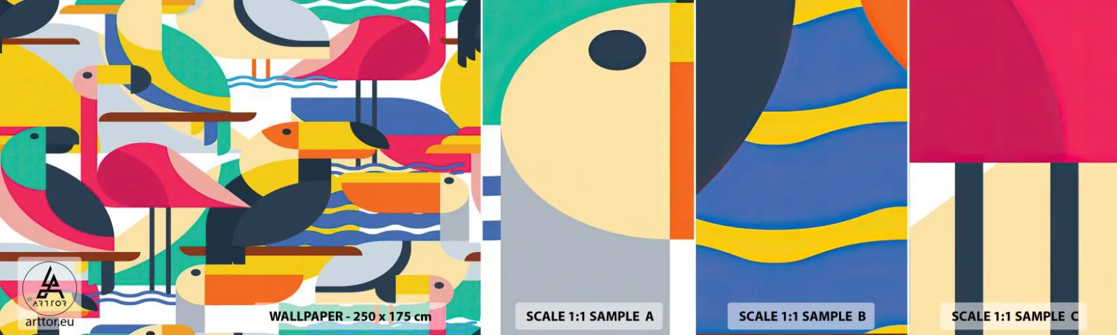 Fotobehang Staaltje Standard Eco - Vogelfeestje - Abstractie, Pelikaan, Deel - 100x30 cm