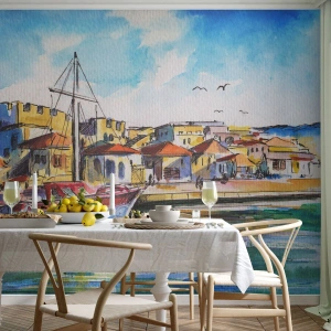 Fotobehang Standard Eco - Regenboogmiddag - Haven, Jacht, Kust - 250x175 cm