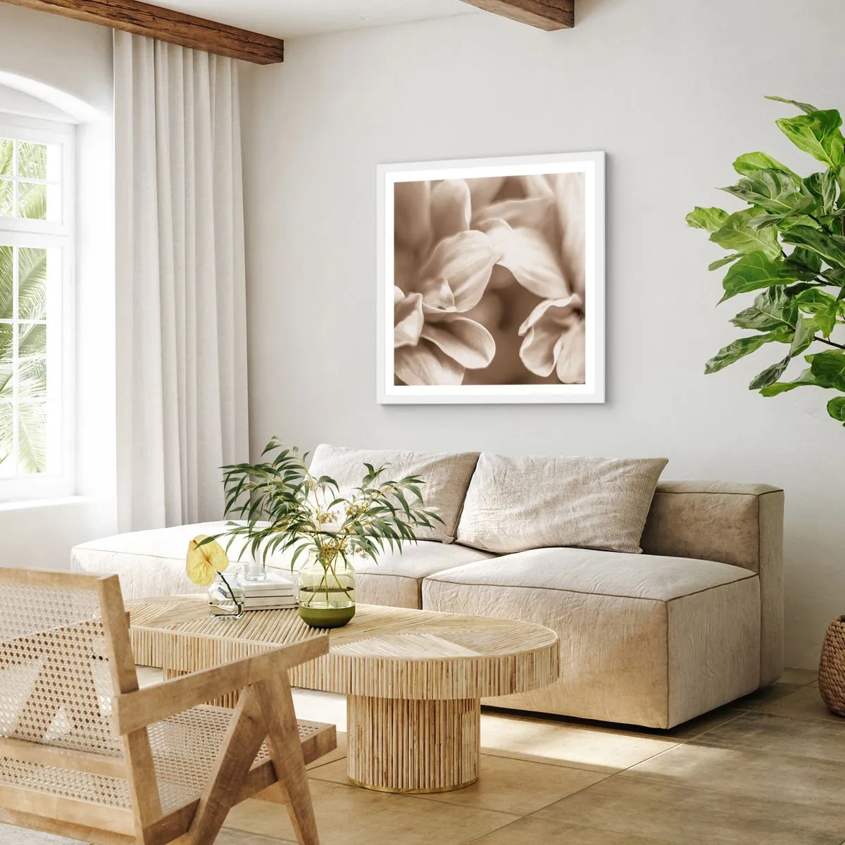 Poster in een witte lijst - Zo zacht als een glimlach - 60x60 cm