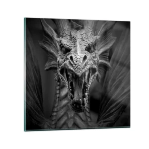 Schilderen op glas - Een sprookjesachtige draak in grijs - 60x60 cm