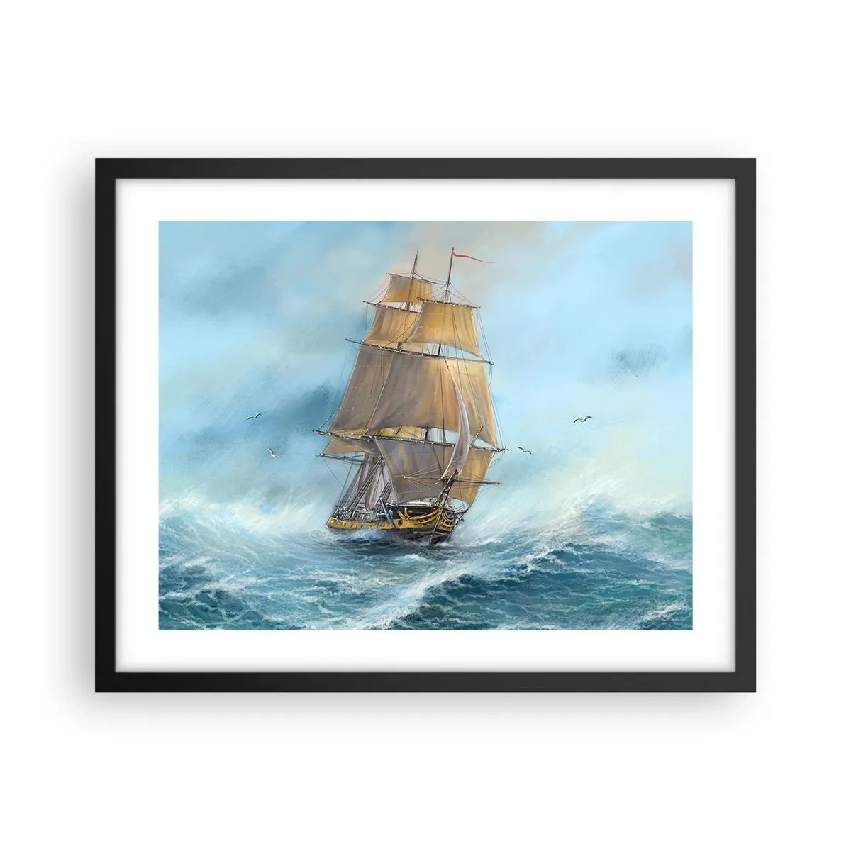 Poster in een zwarte lijst - Haasten over de golven - 50x40 cm