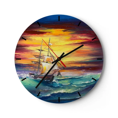 Wandklok - Klok - Een zeilschip op een stormachtige zee bij zonsondergang - 30x30cm - Dapper onder de golven - Moderne wanddecoratie voor woonkamer, keuken en slaapkamer ARTTOR