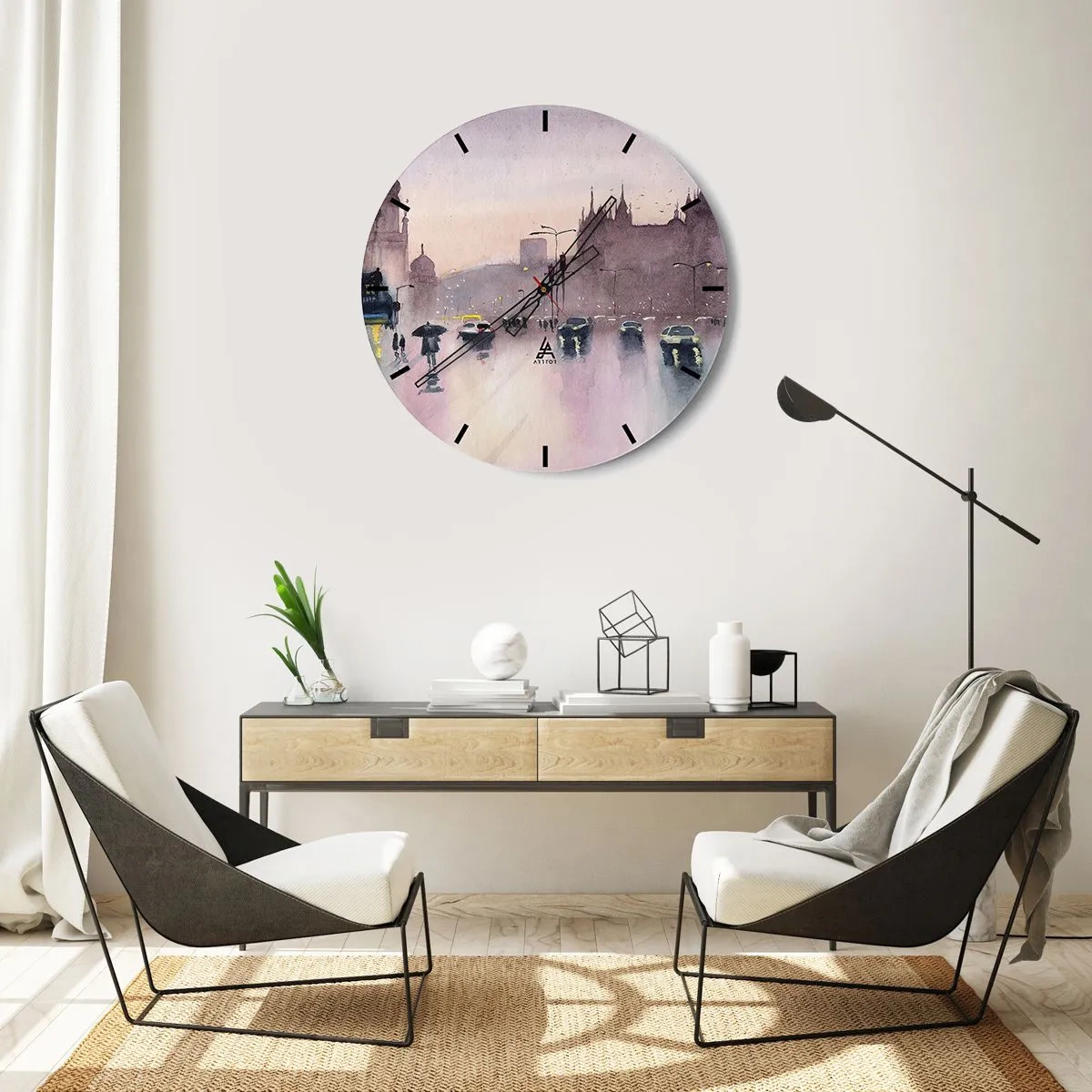 Wandklok - Klok - In de regenachtige nevel - 40x40 cm