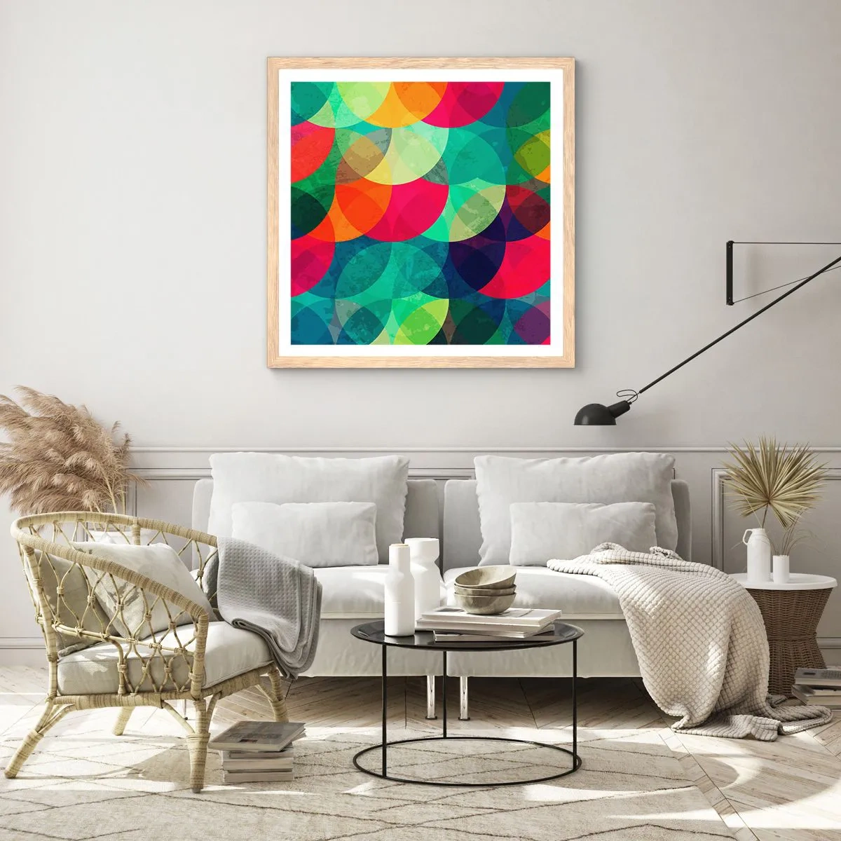 Een poster in een licht eiken lijst - Beklimming naar de regenboog - 40x40 cm