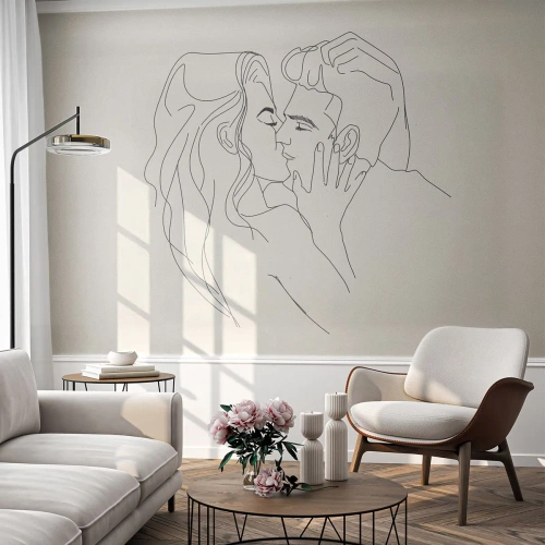 Zelfklevend Fotobehang Deluxe Sticker - Verstrikt in gevoel - Grafisch, Verliefd stel, Kus - 500x350 cm
