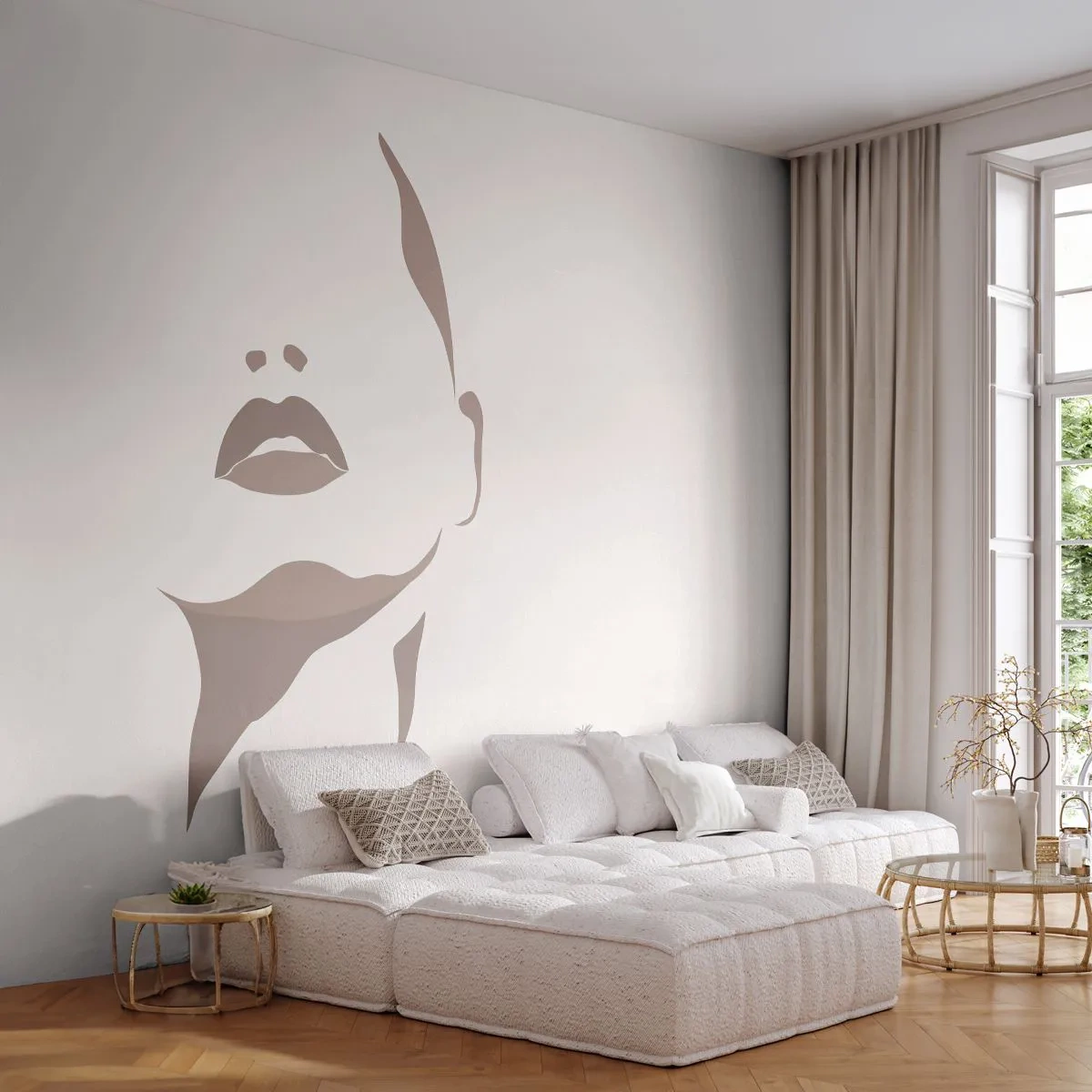 Fotobehang Premium Canvas - Gemaakt van licht en schaduw - Het gezicht van de vrouw, Vrouw, Deel - 250x175 cm