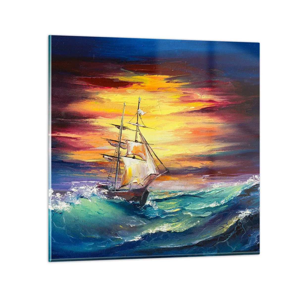 Schilderen op glas - Dapper onder de golven - 70x70 cm