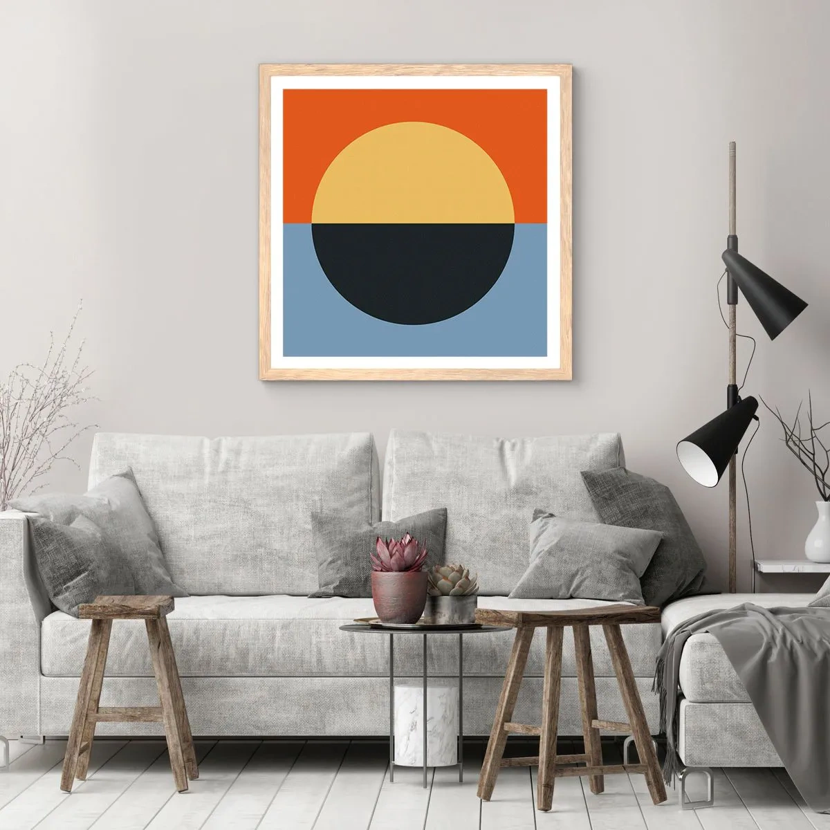 Een poster in een licht eiken lijst - Een compositie van warmte en koelte - 30x30 cm