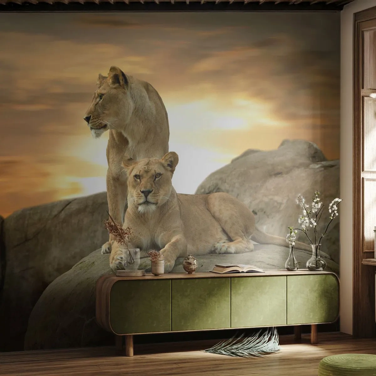 Fotobehang Premium Canvas - Koninklijke majesteit - Dieren, Leeuw, Natuur - 250x175 cm