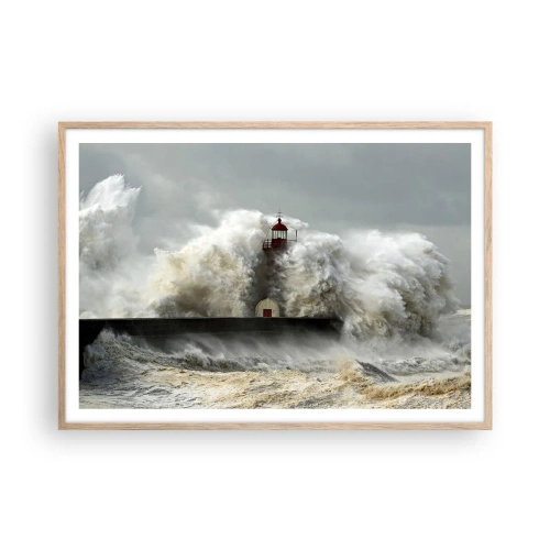 Een poster in een licht eiken lijst - De woede van de oceaan - 100x70 cm
