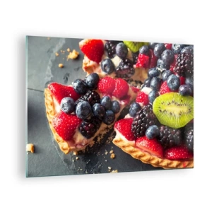 Schilderen op glas - Fruittaart met bosbessen, kiwi en aardbeien - 70x50cm - Dolce vita! - Moderne wanddecoratie voor woonkamer en slaapkamer ARTTOR