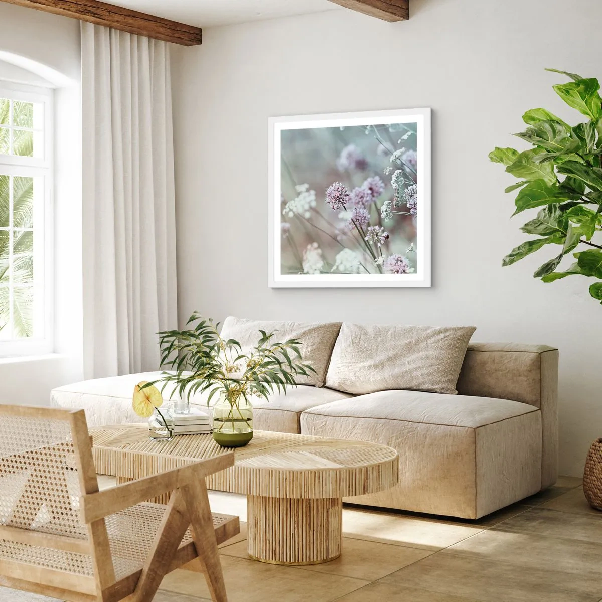 Poster in een witte lijst - Zoete filigrane kruiden - 60x60 cm