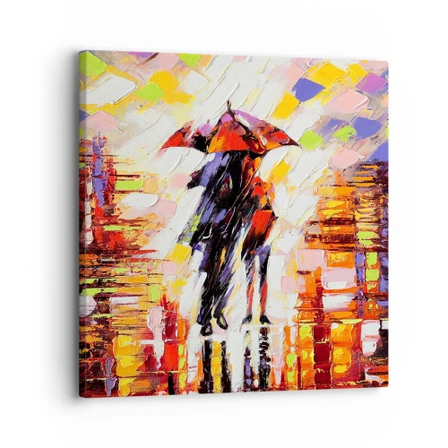 Schilderen op canvas - Samen door de nacht en regen - 30x30 cm