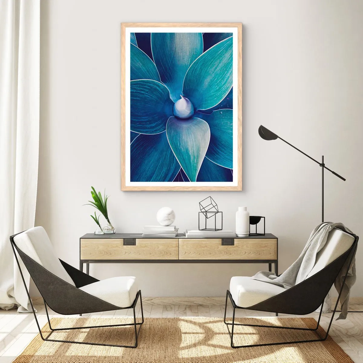 Een poster in een licht eiken lijst - Blauw uit de lucht - 70x100 cm