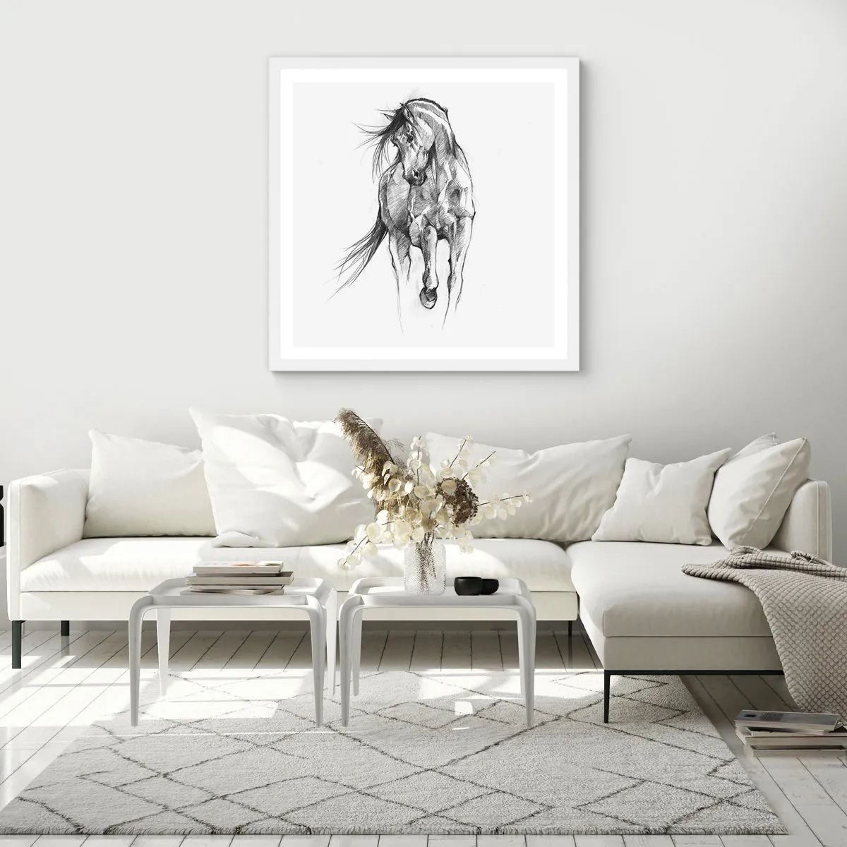 Poster in een witte lijst - In een sierlijke draf - 30x30 cm