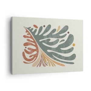 Schilderen op canvas - Kleurrijk abstract blad op een lichte achtergrond - 70x50cm - Veelkleurig blad - Moderne wanddecoratie voor woonkamer en slaapkamer ARTTOR