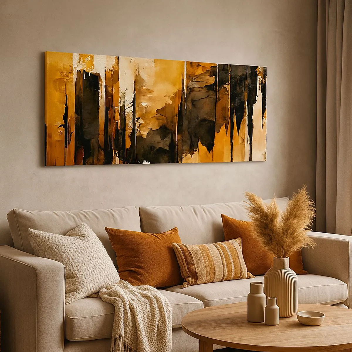 Schilderen op canvas - Harmonie van zwart en goud - 100x40 cm