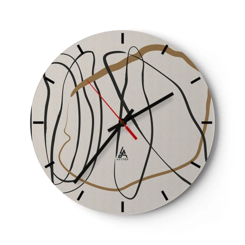 Wandklok - Klok - Abstracte, dansende lijnen op een lichte achtergrond - 30x30cm - Compositie – loopdans - Moderne wanddecoratie voor woonkamer, keuken en slaapkamer ARTTOR