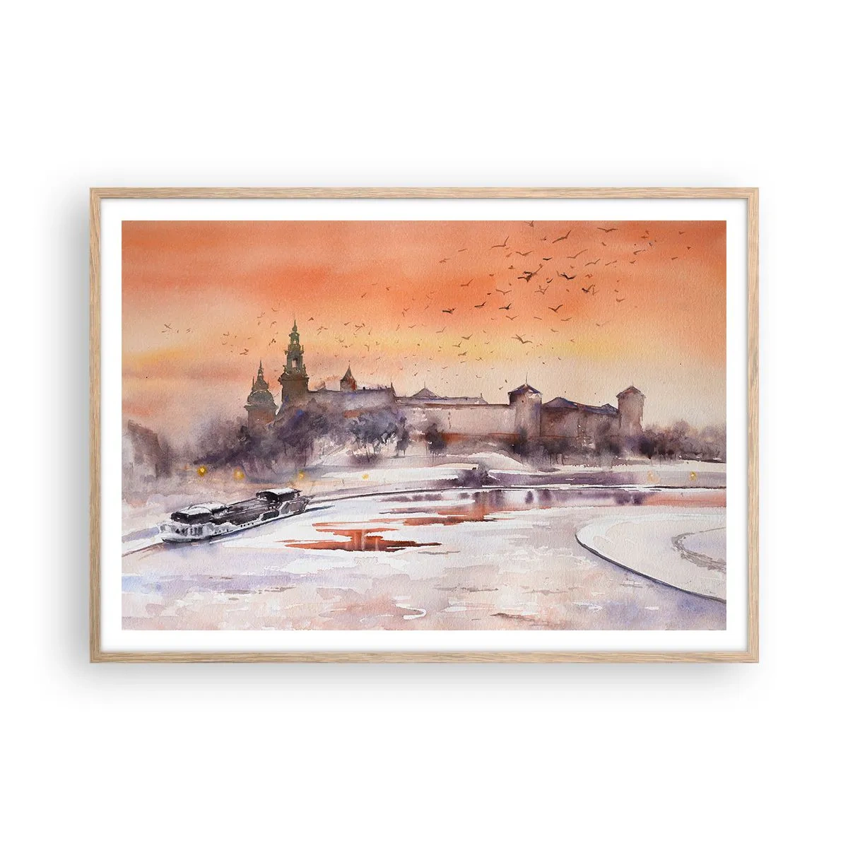 Een poster in een licht eiken lijst - Koninklijke zonsondergang - 100x70 cm