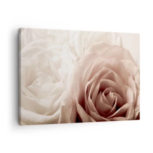 Schilderen op canvas - Delicate rozen in pasteltinten beige - 70x50cm - In het hart van een roos - Moderne wanddecoratie voor woonkamer en slaapkamer ARTTOR