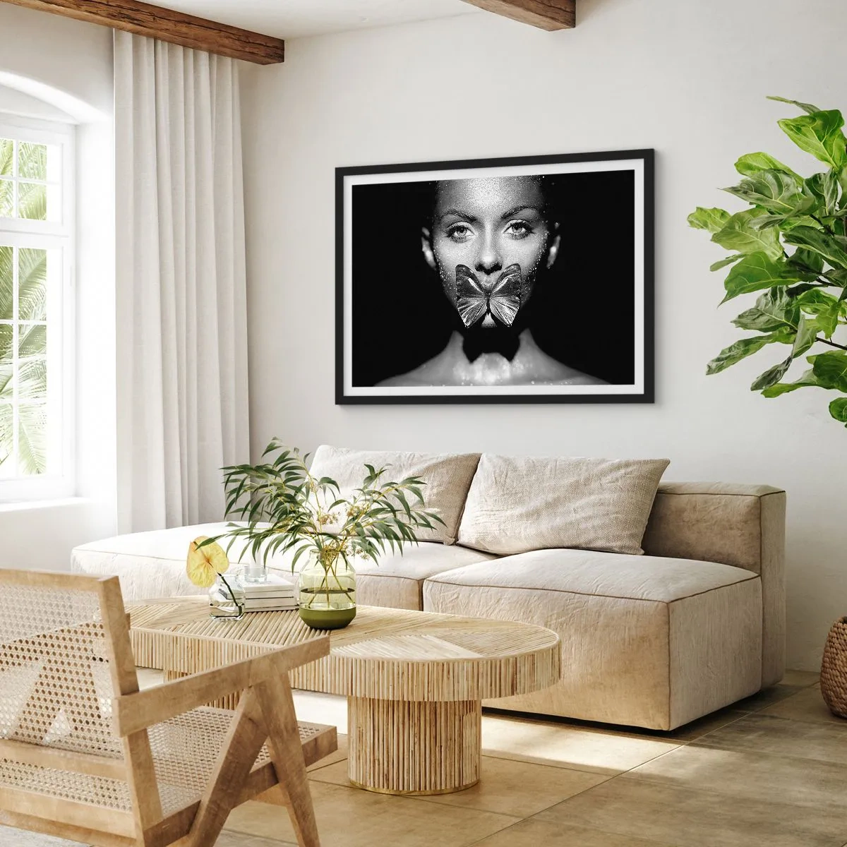 Poster in een zwarte lijst - Vlinder kus - 40x30 cm