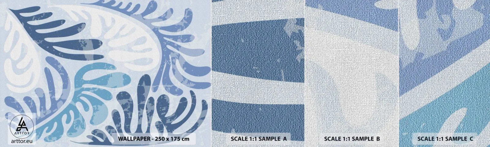 Fotobehang Monster Premium Canvas - Blauwe varens - Minimalisme, Pastel, Boho - 100x30 cm