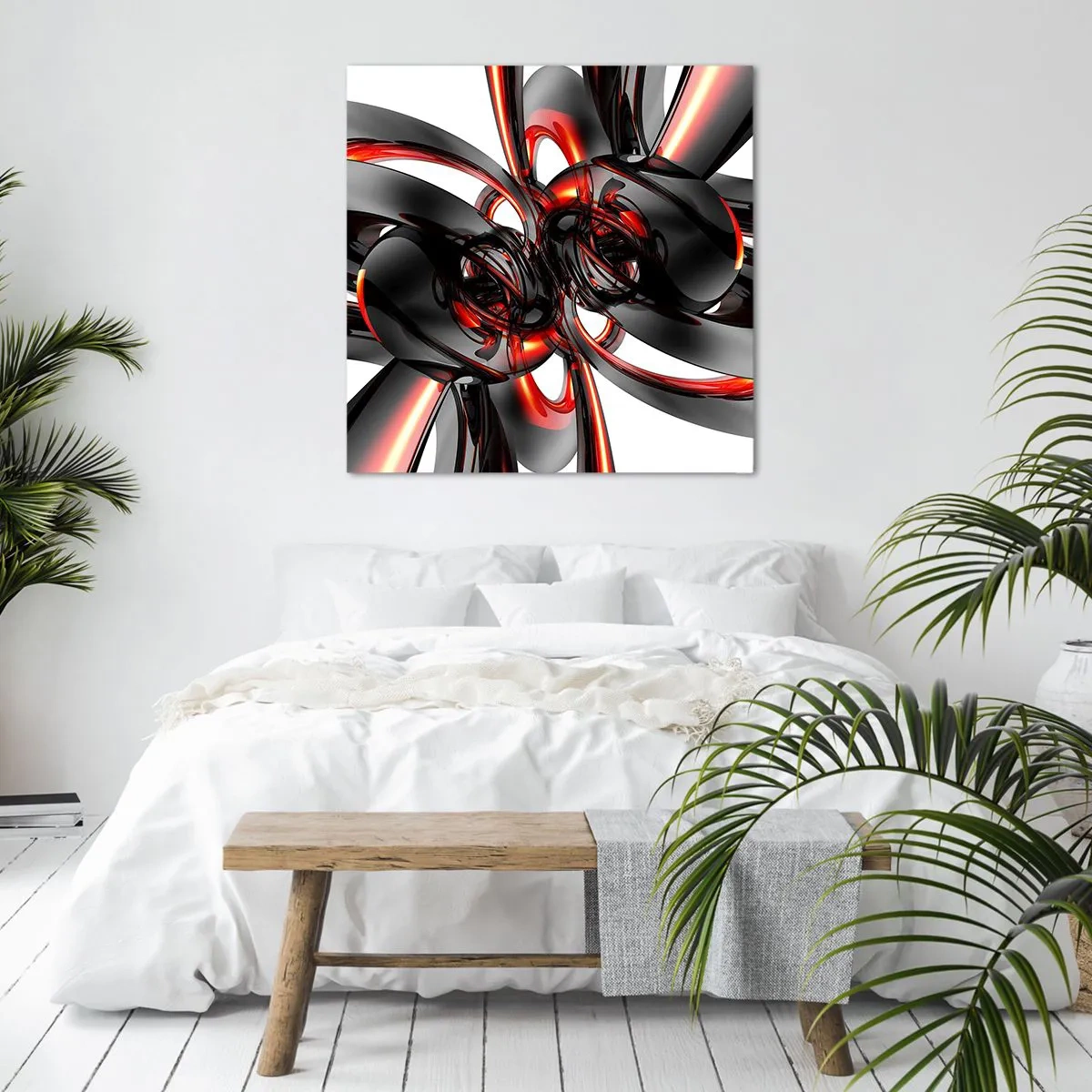 Schilderen op canvas - Beweging in grafiet en rood - 50x50 cm