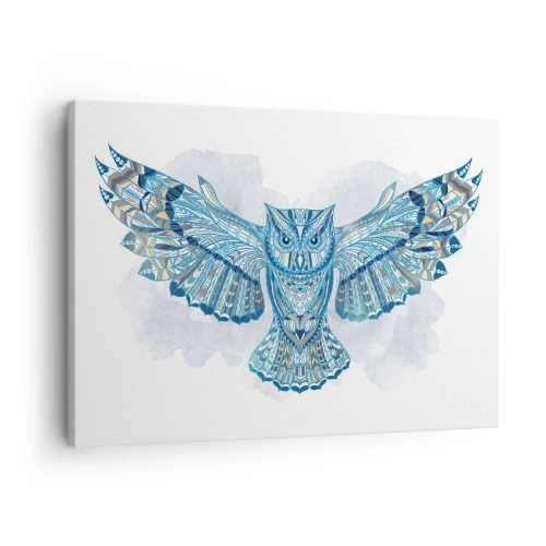 Schilderen op canvas - Decoratieve uil in blauwtinten - 70x50cm - Van een Keltisch heilig bos - Moderne wanddecoratie voor woonkamer en slaapkamer ARTTOR