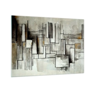 Schilderen op glas - Geometrische compositie van rechthoeken in gedempte grijstinten - 70x50cm - De kracht van eenvoud - Moderne wanddecoratie voor woonkamer en slaapkamer ARTTOR