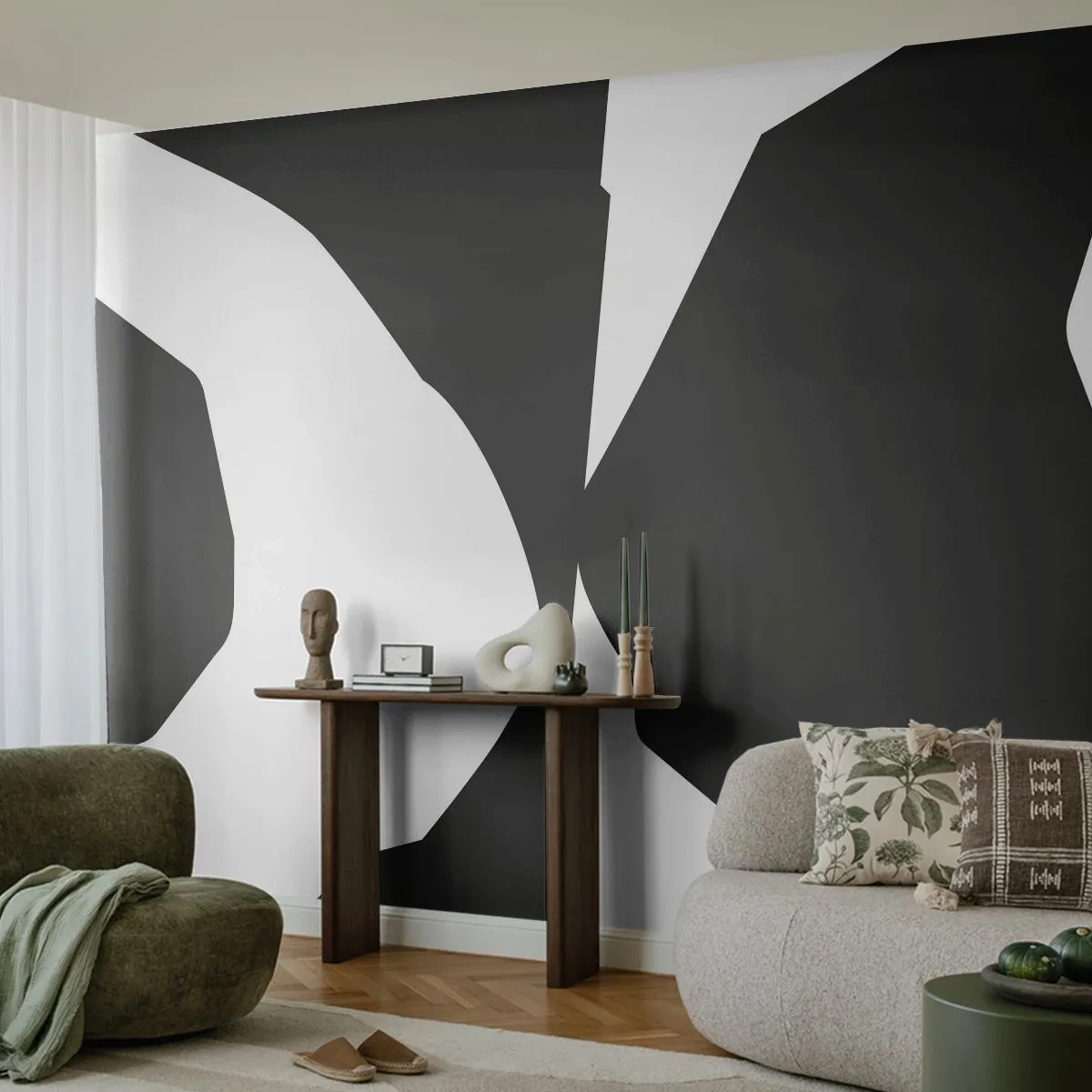 Zelfklevend Fotobehang Deluxe Sticker - Positief – negatief - Zwart en wit, Abstractie, Deel - 400x280 cm