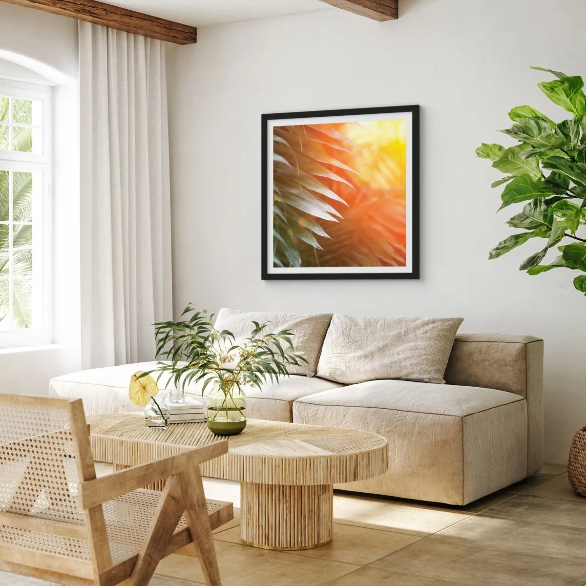 Poster in een zwarte lijst - Ochtend in de jungle - 40x40 cm