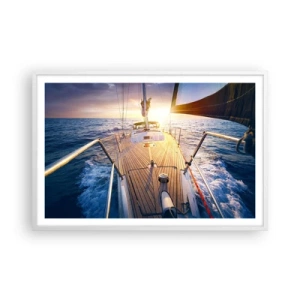 Poster in een witte lijst - Lopend op de golven - 91x61 cm