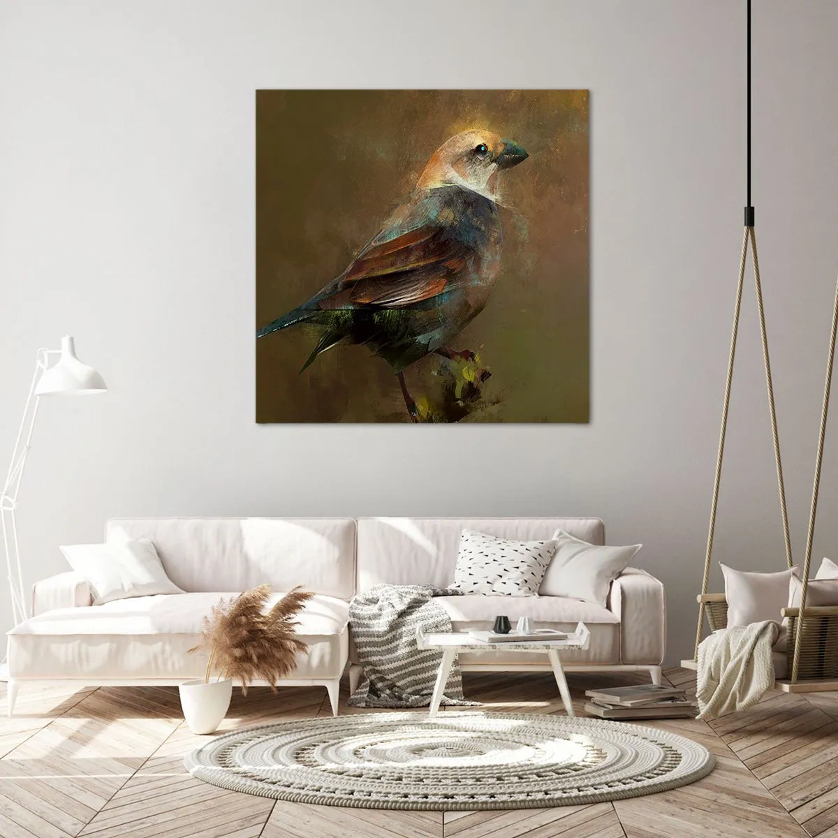 Schilderen op canvas - Een mus, een klein vogeltje - 70x70 cm