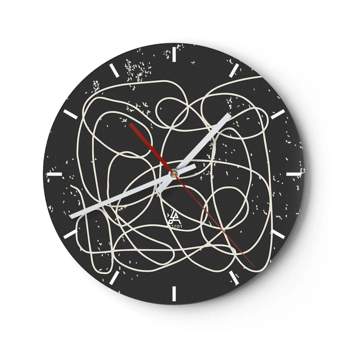 Wandklok - Klok - Expressieve abstractie met heldere lijnen op een zwarte achtergrond - 30x30cm - Dwalende gedachten - Moderne wanddecoratie voor woonkamer, keuken en slaapkamer ARTTOR