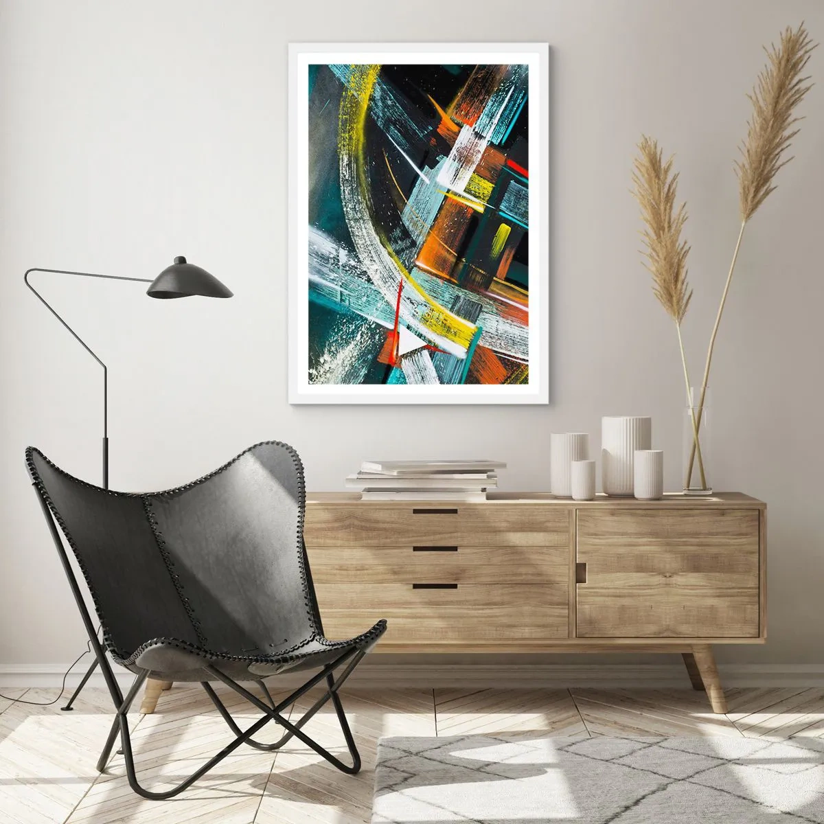 Poster in een witte lijst - De energie van beweging - 61x91 cm