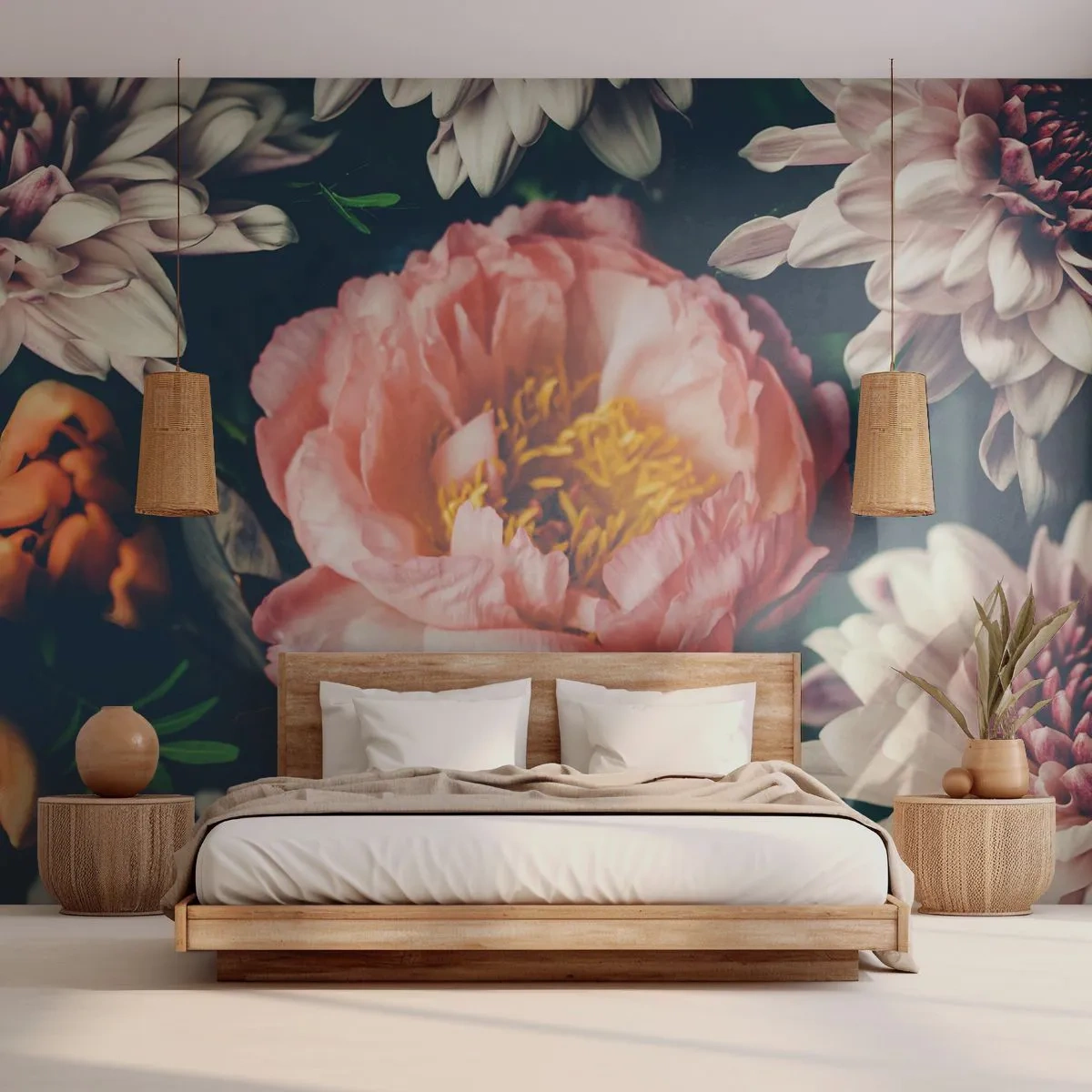 Fotobehang Premium Canvas - Met barokke pracht - Bloemen, Pioen, Boeket bloemen - 500x350 cm